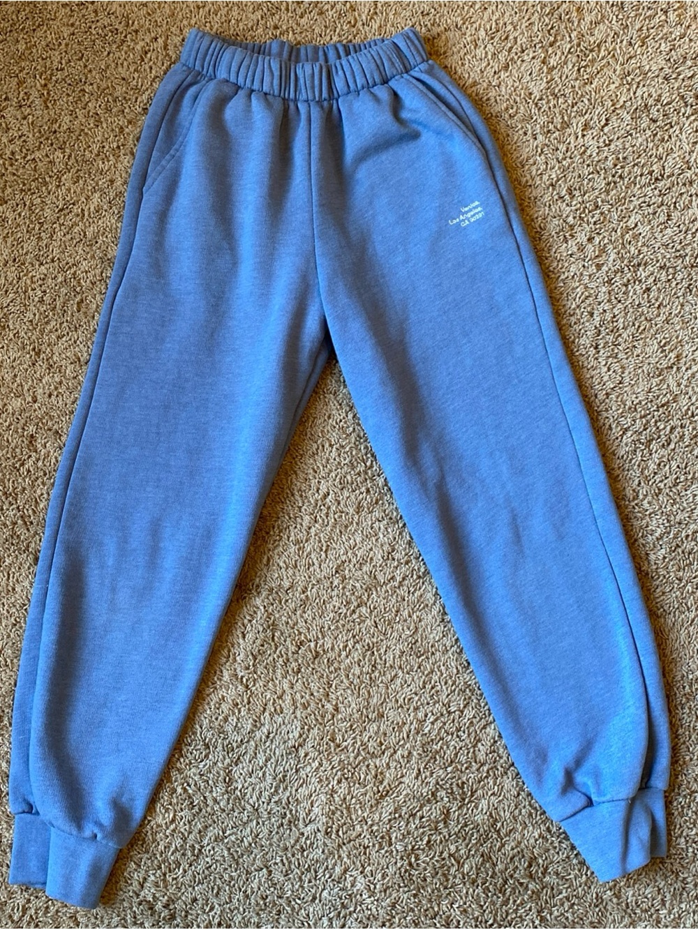 ZARA Sweatpants Womens M Blue Tapered Joggers Drawstring Fleece Athleisure Gym